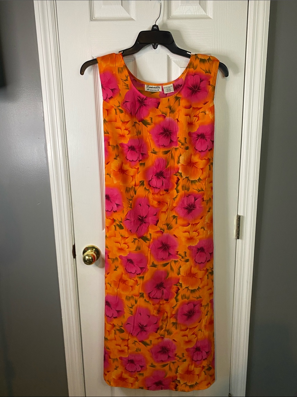 Esmeralda Dress Tropical Floral Print Maxi Orange and Pink Size10.
